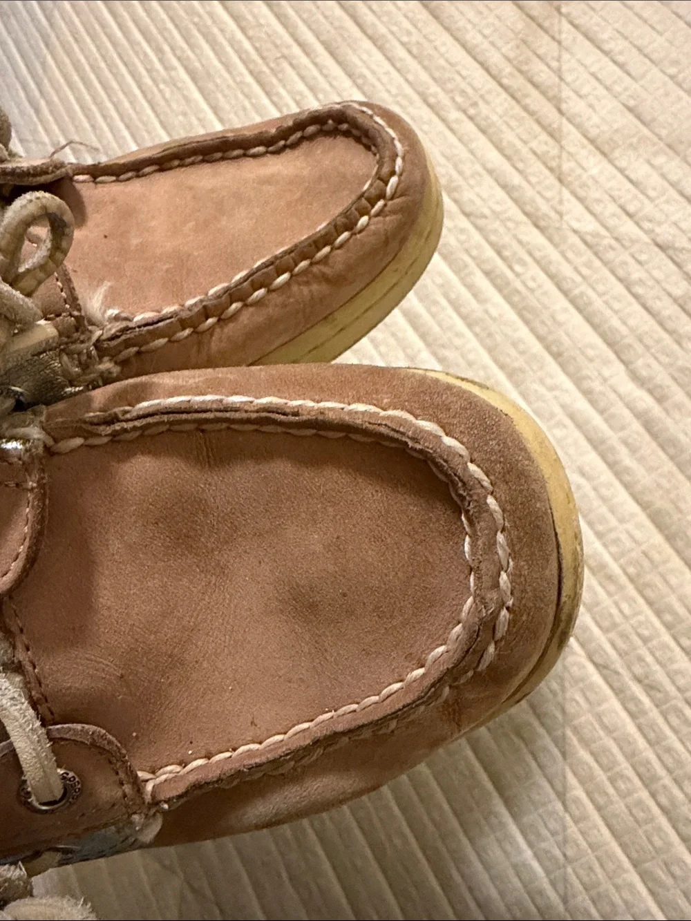 Women Sperrys Casual Leather Boat Shoes in Tan and Metallic Accent